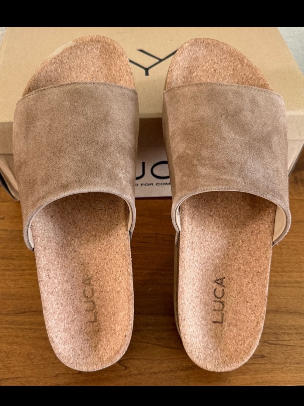 New LUCA Canyon Women’s Sandals Suede Slide Leather Cork Midsole Size 10
